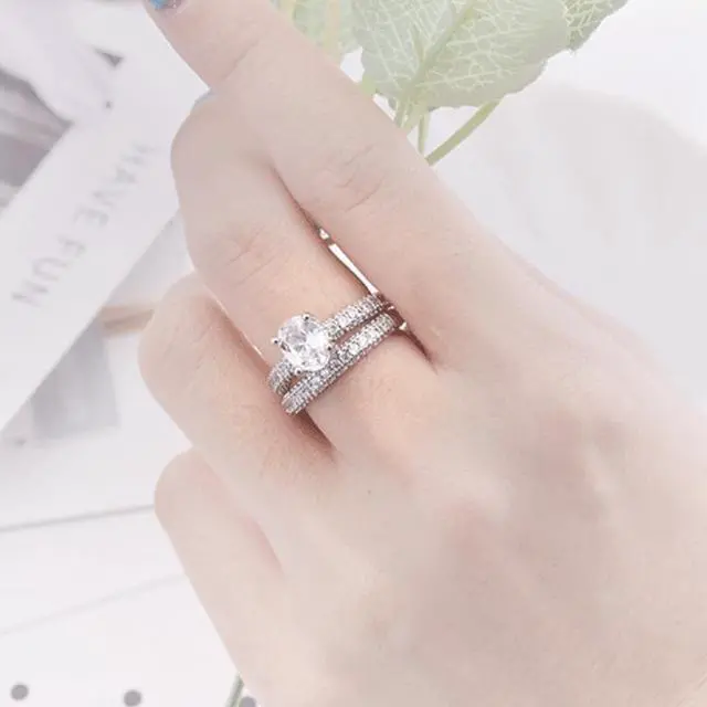 Alt view image 5 of 7 - Double Row For Women Fashion Cubic Zirconia Wedding Engagement ring 6