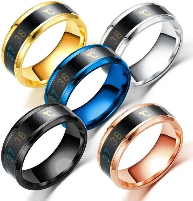 Alt view image 2 of 5 - Smart Temperature Ring Stainless Steel Personalized Temperature Display Couple Ring, Size: 12 12 (Black)