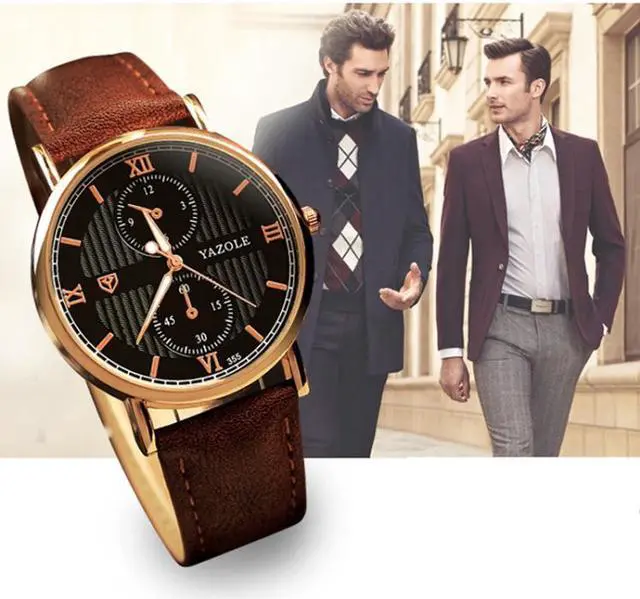 Alt view image 7 of 7 - YAZOLE 355 Two-eyes Luminous Business Men Quartz Watch (Black Tray Brown Belt)