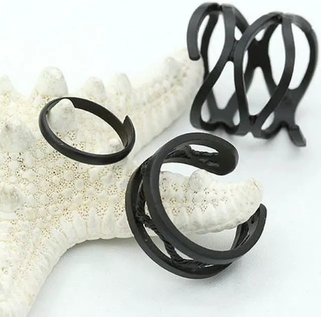 Alt view image 2 of 3 - 3 PCS Women Punk Black Matte Ring Set