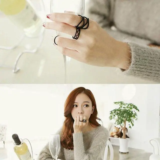 Alt view image 3 of 3 - 3 PCS Women Punk Black Matte Ring Set