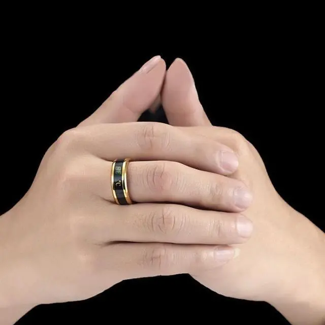 Alt view image 3 of 5 - Smart Temperature Ring Stainless Steel Personalized Temperature Display Couple Ring, Size: 10 10 (Yellow)