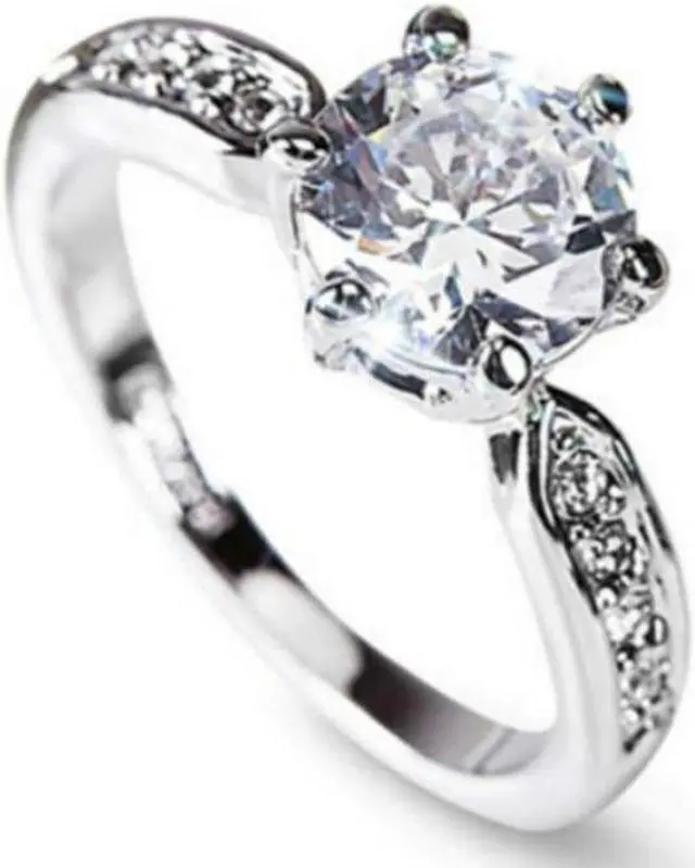Main image of Female Classic Crystal Six-Claw Diamond Ring Wedding Ring 6 (White Gold)