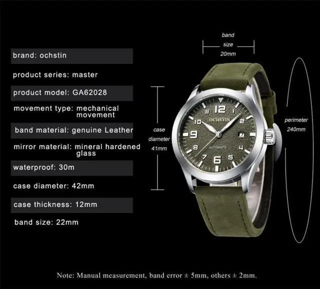 Alt view image 4 of 7 - Ochstin 62028 Fashion Fully Automatic Mechanical Watch Waterproof Men  Leisure Mechanical Watch Calendar Leather Watch(Black) (Grey)