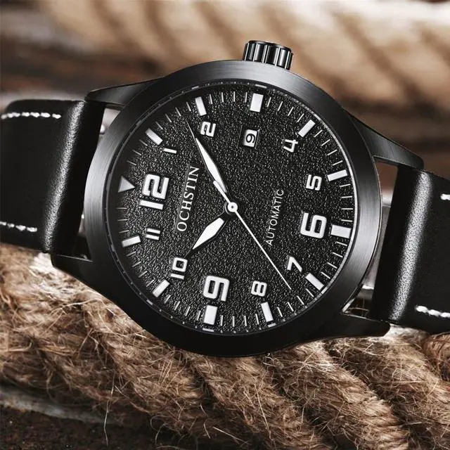 Alt view image 3 of 7 - Ochstin 62028 Fashion Fully Automatic Mechanical Watch Waterproof Men  Leisure Mechanical Watch Calendar Leather Watch(Black) (Grey)