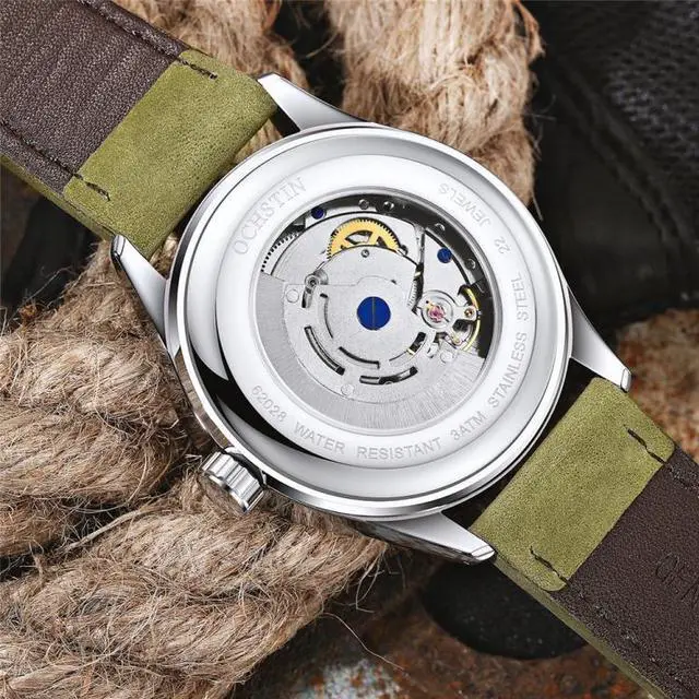 Alt view image 6 of 7 - Ochstin 62028 Fashion Fully Automatic Mechanical Watch Waterproof Men  Leisure Mechanical Watch Calendar Leather Watch(Black) (Grey)