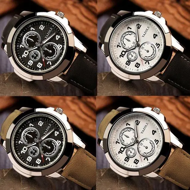 Alt view image 2 of 7 - YAZOLE 350 Three-eyes Men Sports Watch Quartz Watch (Black Tray Brown Belt)