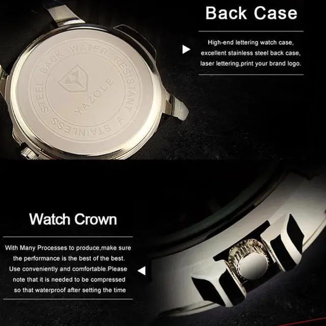 Alt view image 3 of 7 - YAZOLE 350 Three-eyes Men Sports Watch Quartz Watch (Black Tray Brown Belt)