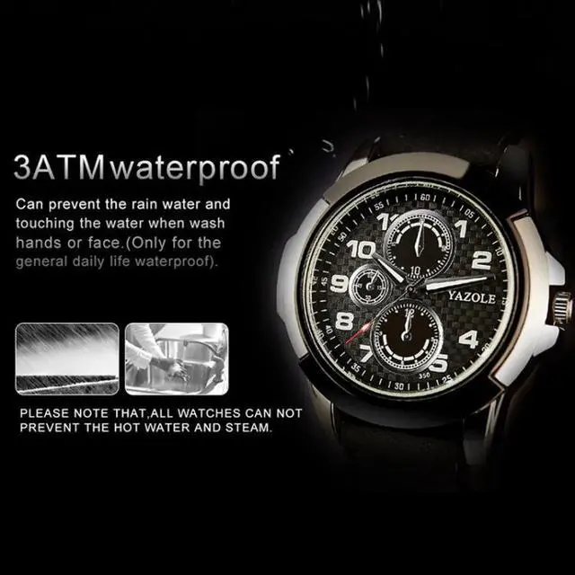 Alt view image 6 of 7 - YAZOLE 350 Three-eyes Men Sports Watch Quartz Watch (Black Tray Brown Belt)