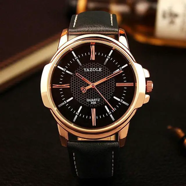 Alt view image 2 of 7 - 358 YAZOLE Men Fashion Business Waterproof Leather Band Quartz Wrist Watch (Black)
