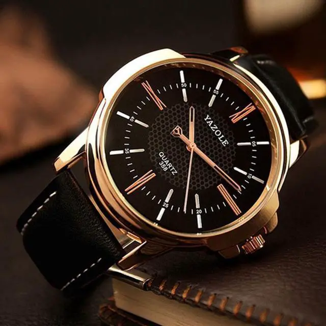 Alt view image 3 of 7 - 358 YAZOLE Men Fashion Business Waterproof Leather Band Quartz Wrist Watch (Black)