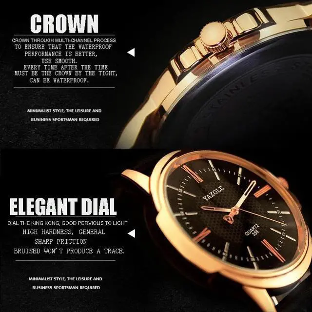 Alt view image 4 of 7 - 358 YAZOLE Men Fashion Business Waterproof Leather Band Quartz Wrist Watch (Black)