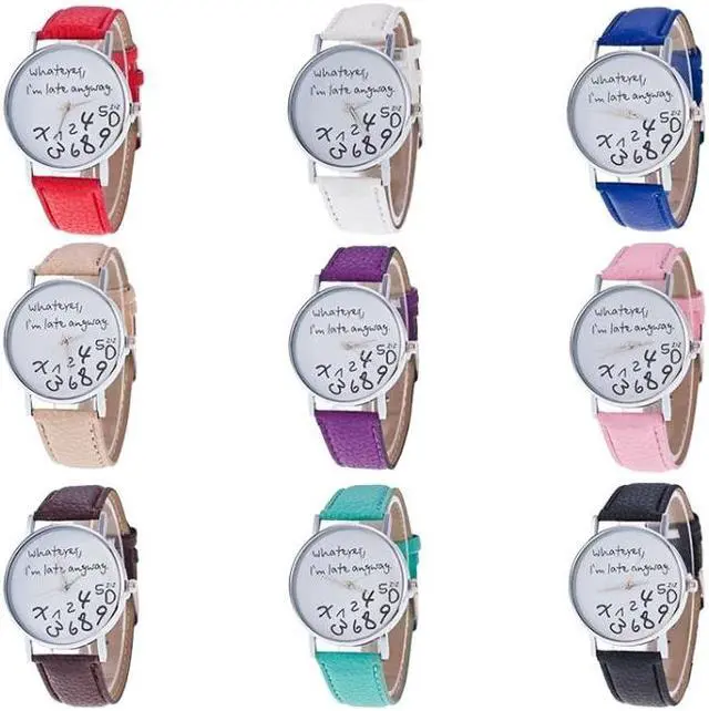 Alt view image 2 of 4 - 2 PCS Alphabet Number Pattern Leather Strap Watch (Blue)