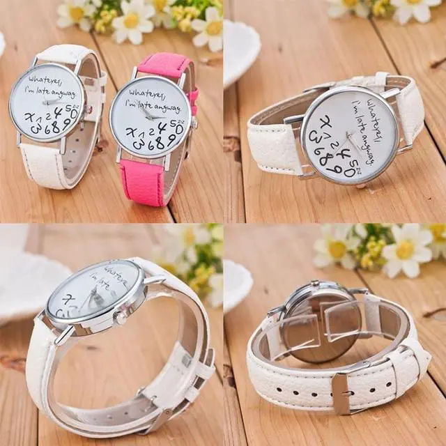 Alt view image 3 of 4 - 2 PCS Alphabet Number Pattern Leather Strap Watch (Blue)