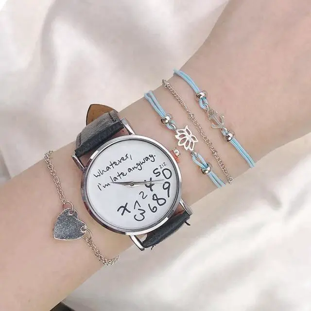 Alt view image 4 of 4 - 2 PCS Alphabet Number Pattern Leather Strap Watch (Blue)