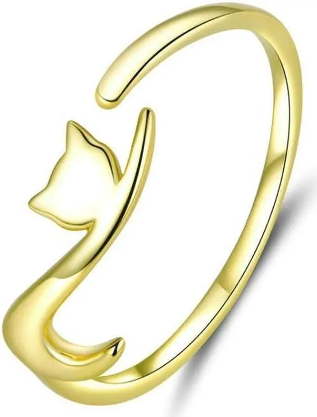 Main image of Naughty Cat Sterling Silver Ring Fashion Open Ring SCR220 (Gold)