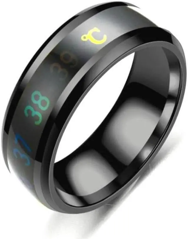 Main image of Smart Temperature Ring Stainless Steel Personalized Temperature Display Couple Ring, Size: 12 12 (Black)