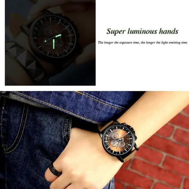 Alt view image 4 of 6 - YAZOLE 322 Arabic Numerals Dial Sports Belt Watch Men Luminous Business Quartz Watch (Blue Tray Black Belt)