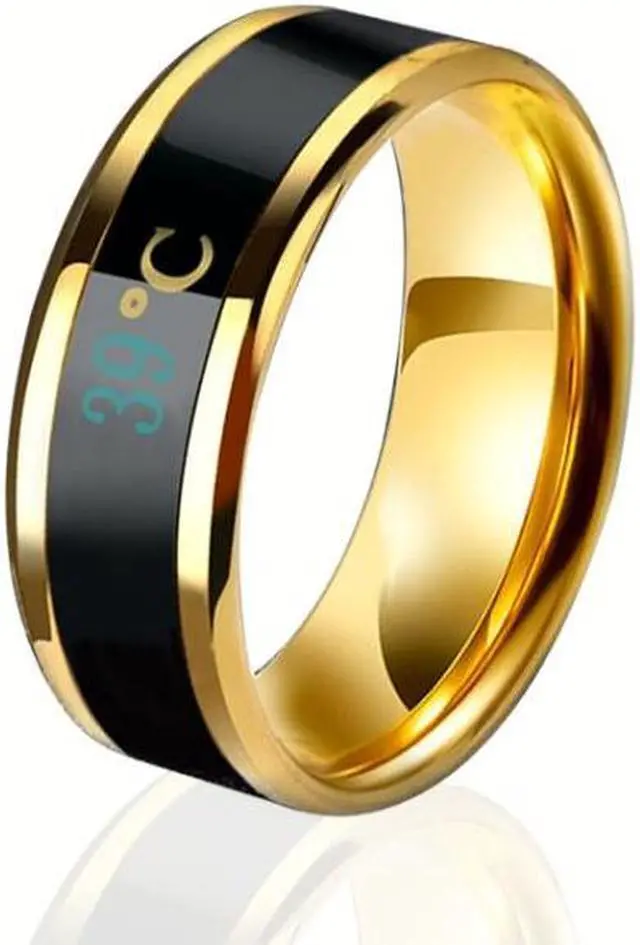 Main image of Smart Temperature Ring Stainless Steel Personalized Temperature Display Couple Ring, Size: 10 10 (Yellow)