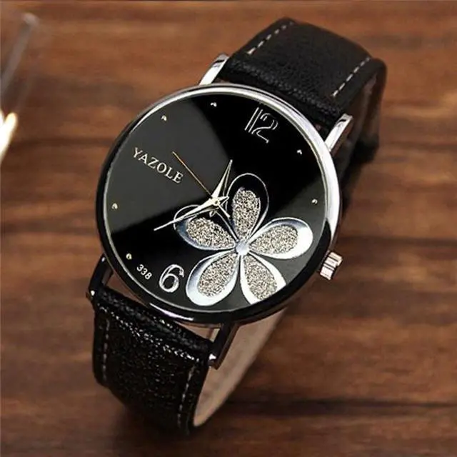 Alt view image 2 of 7 - YAZOLE Ladies OL Style Four-leaf Clover Pattern Quartz Watch (338 white plate purple flower red belt) Purple