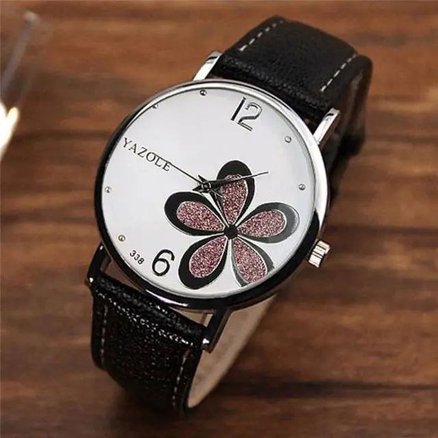 Alt view image 5 of 7 - YAZOLE Ladies OL Style Four-leaf Clover Pattern Quartz Watch (338 white plate purple flower red belt) Purple