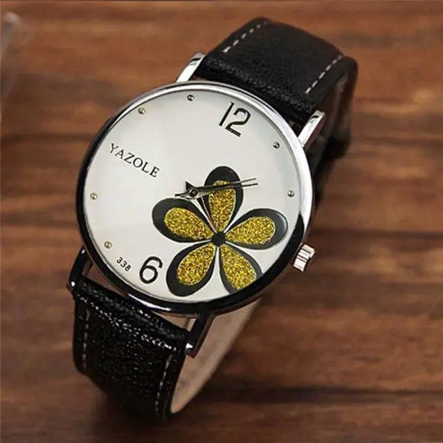 Alt view image 6 of 7 - YAZOLE Ladies OL Style Four-leaf Clover Pattern Quartz Watch (338 white plate purple flower red belt) Purple
