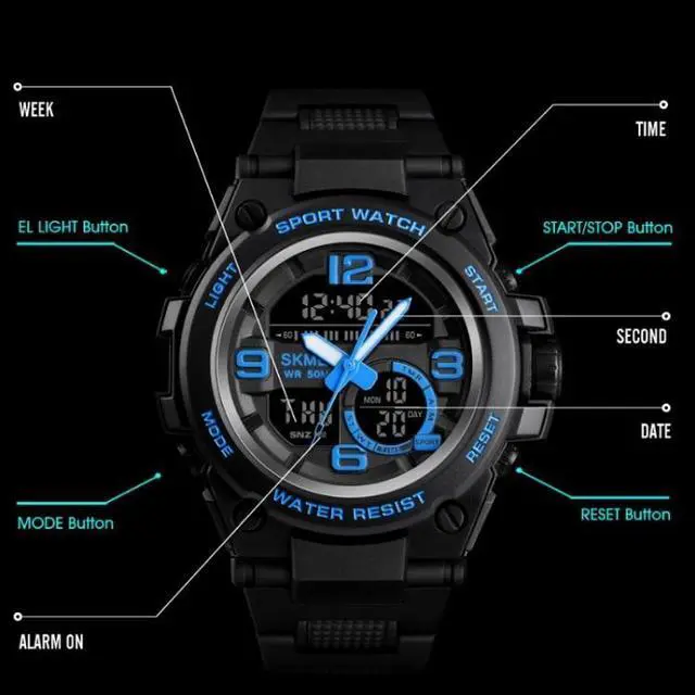 Alt view image 3 of 7 - SKMEI 1452 Outdoor Sports Electronic Watch Multifunctional Waterproof Watch (Golden)