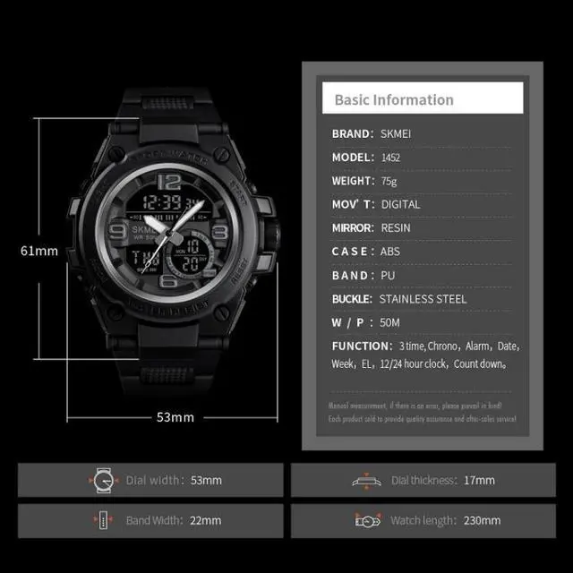 Alt view image 7 of 7 - SKMEI 1452 Outdoor Sports Electronic Watch Multifunctional Waterproof Watch (Golden)