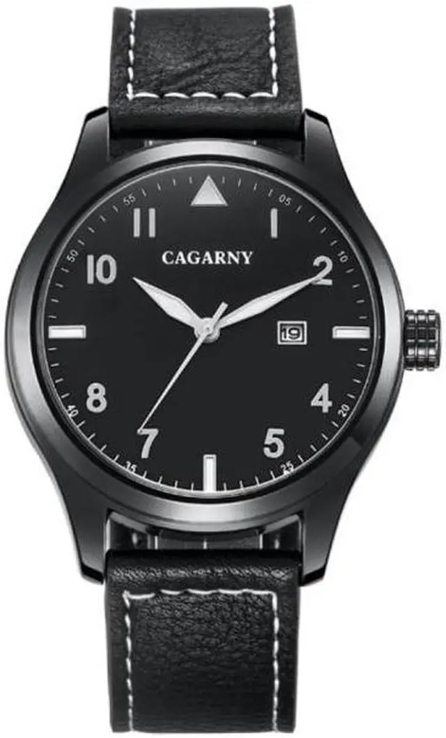 Alt view image 2 of 7 - CAGARNY 6862 Round Dial Alloy Case Fashion Men Quartz Watch with PU Leather Band (Black)