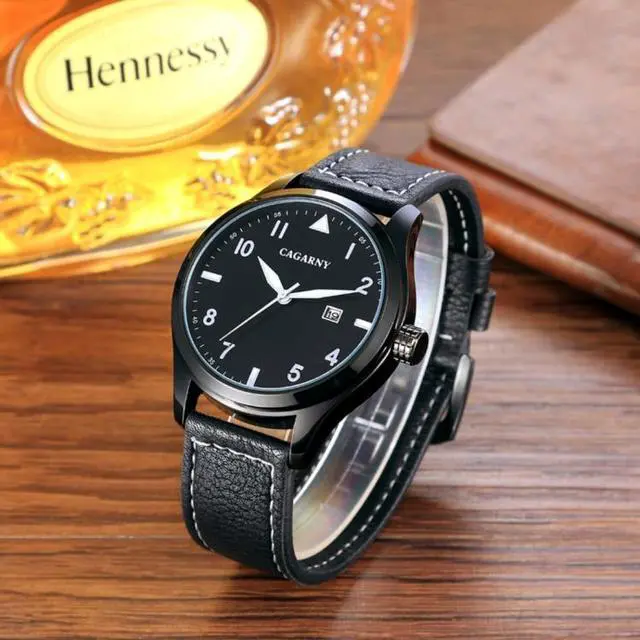 Alt view image 3 of 7 - CAGARNY 6862 Round Dial Alloy Case Fashion Men Quartz Watch with PU Leather Band (Black)