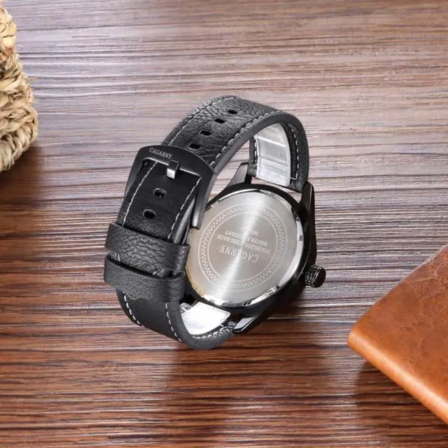 Alt view image 5 of 7 - CAGARNY 6862 Round Dial Alloy Case Fashion Men Quartz Watch with PU Leather Band (Black)