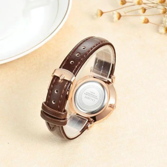 Alt view image 4 of 5 - CAGARNY 6872 Living Waterproof Round Dial Quartz Movement Alloy Gold Case Fashion Watch Quartz Watches with Leather Band (Gold)