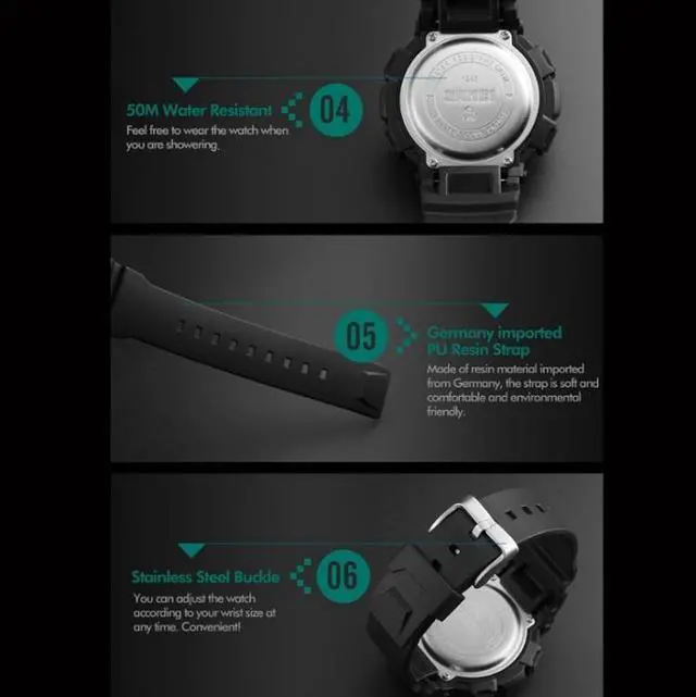 Alt view image 6 of 7 - SKMEI 1243 Men Sports Watch Outdoor Waterproof Digital Watch (Golden)