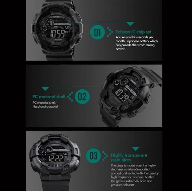 Alt view image 5 of 7 - SKMEI 1243 Men Sports Watch Outdoor Waterproof Digital Watch (Golden)