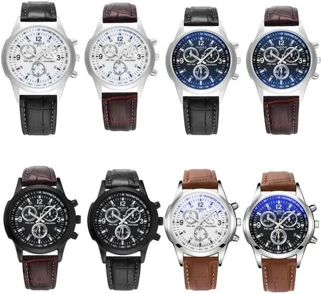 Alt view image 2 of 7 - YAZOLE 271 Three-Eye Six-Hand Watch Men Auartz Watch Waterproof Business Watch (White Disk Brown Belt)
