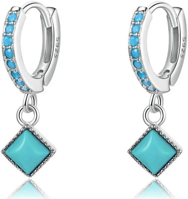 Main image of S925 Sterling Silver Rhombus Turquoise Women Earrings Rhombus Turquoise