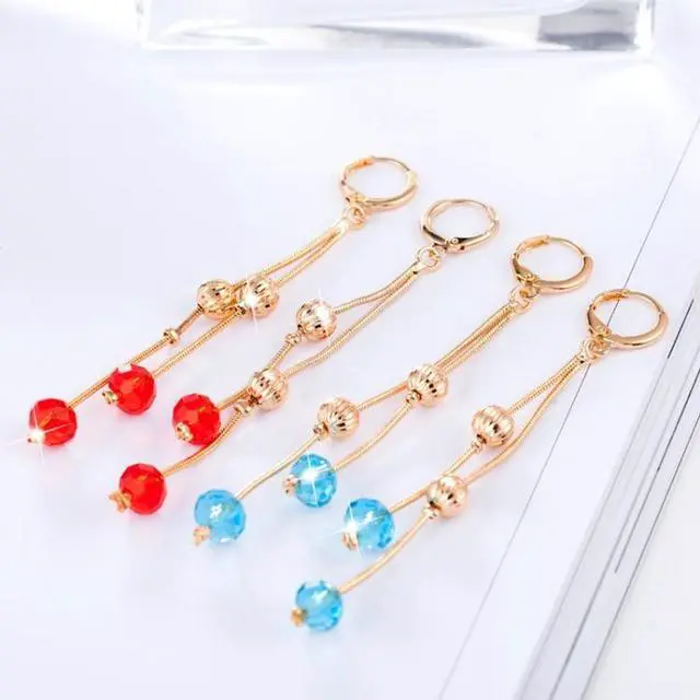 Alt view image 2 of 6 - Personality Sweet Fairy Qualities Fashion Long Tassel Crystal Earrings (Red)