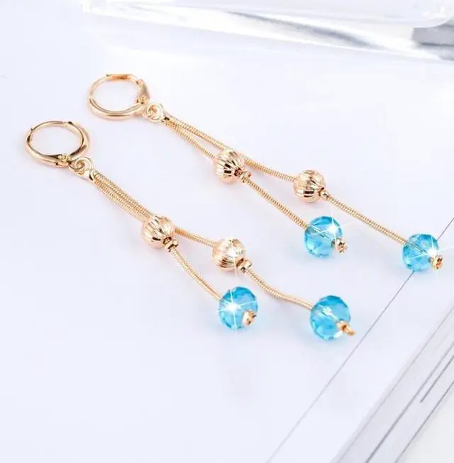 Alt view image 3 of 6 - Personality Sweet Fairy Qualities Fashion Long Tassel Crystal Earrings (Red)