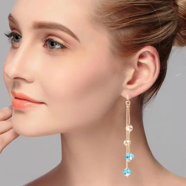 Alt view image 6 of 6 - Personality Sweet Fairy Qualities Fashion Long Tassel Crystal Earrings (Red)