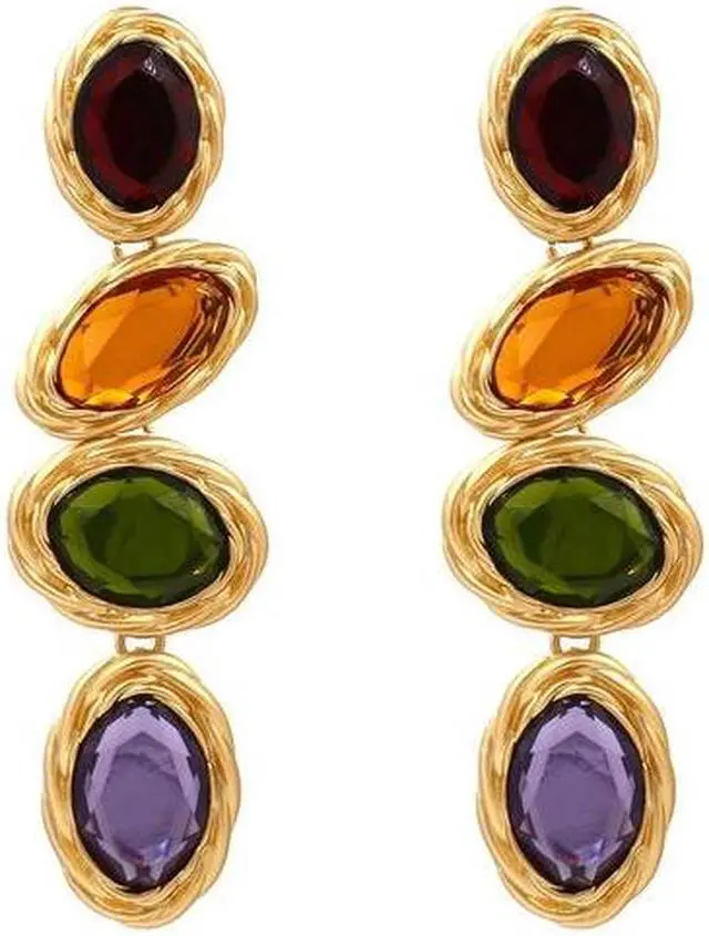 Main image of Retro Metal Color Geometry Glass Diamond Earrings Jewelry