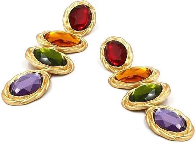 Alt view image 2 of 5 - Retro Metal Color Geometry Glass Diamond Earrings Jewelry