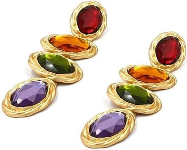 Alt view image 3 of 5 - Retro Metal Color Geometry Glass Diamond Earrings Jewelry