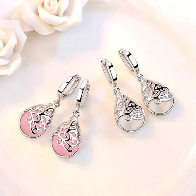 Alt view image 5 of 5 - 925 Sterling Silver Moonlight Opal Tears Totem Drop Earrings (white) White