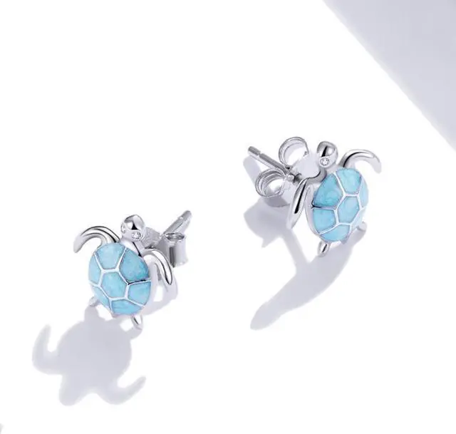 Alt view image 2 of 7 - S925 Sterling Silver Blue Turtle Women Earrings