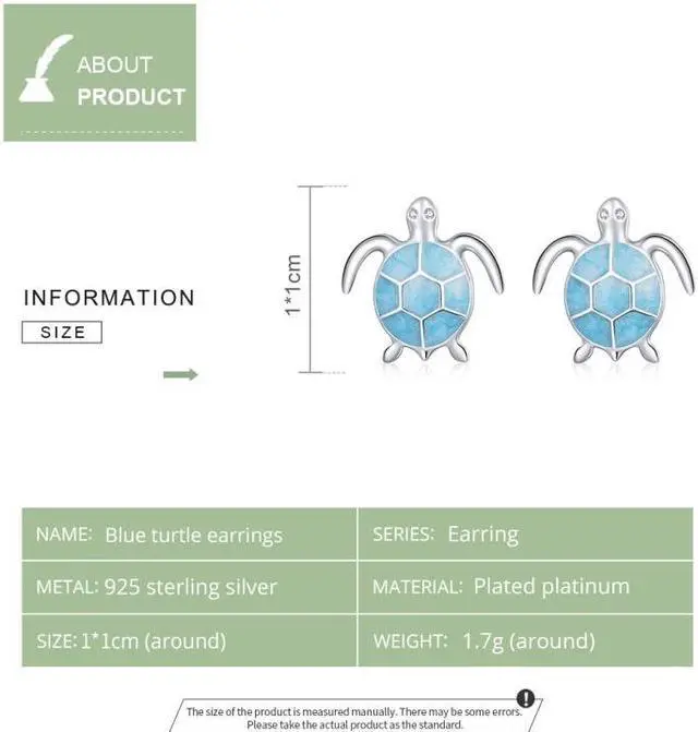 Alt view image 4 of 7 - S925 Sterling Silver Blue Turtle Women Earrings