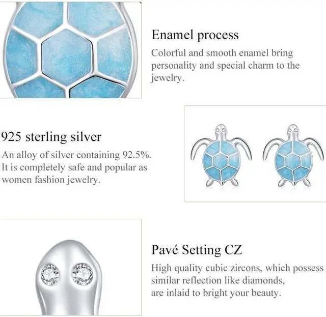Alt view image 5 of 7 - S925 Sterling Silver Blue Turtle Women Earrings