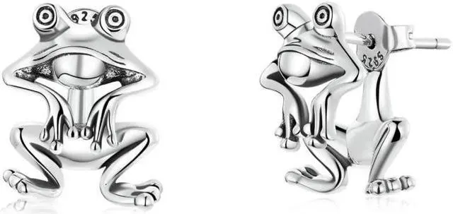 Main image of S925 Sterling Silver Fun Frog Ear Studs Women Earrings Fun Frog