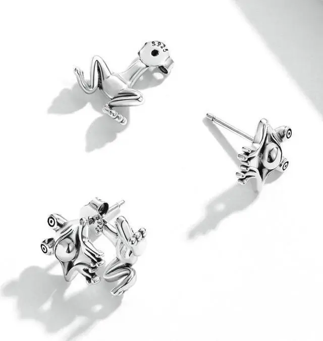 Alt view image 2 of 7 - S925 Sterling Silver Fun Frog Ear Studs Women Earrings Fun Frog