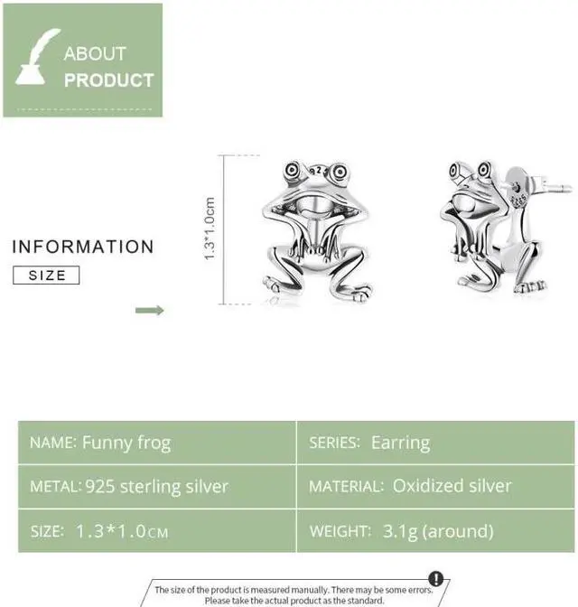 Alt view image 3 of 7 - S925 Sterling Silver Fun Frog Ear Studs Women Earrings Fun Frog