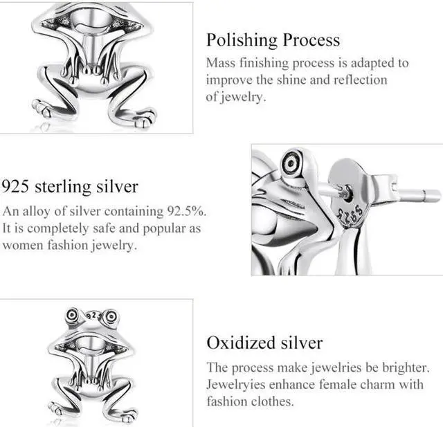 Alt view image 4 of 7 - S925 Sterling Silver Fun Frog Ear Studs Women Earrings Fun Frog